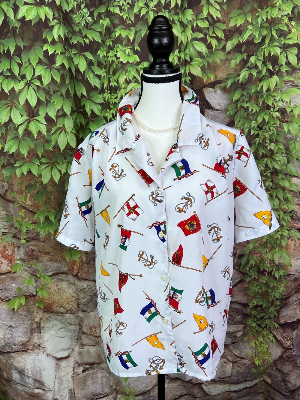 VINTAGE IMPRESSIONS OF CALIFORNIA Nautical/Coastal/Preppy Signal Flag Blouse, 14 - Picture 2 of 10